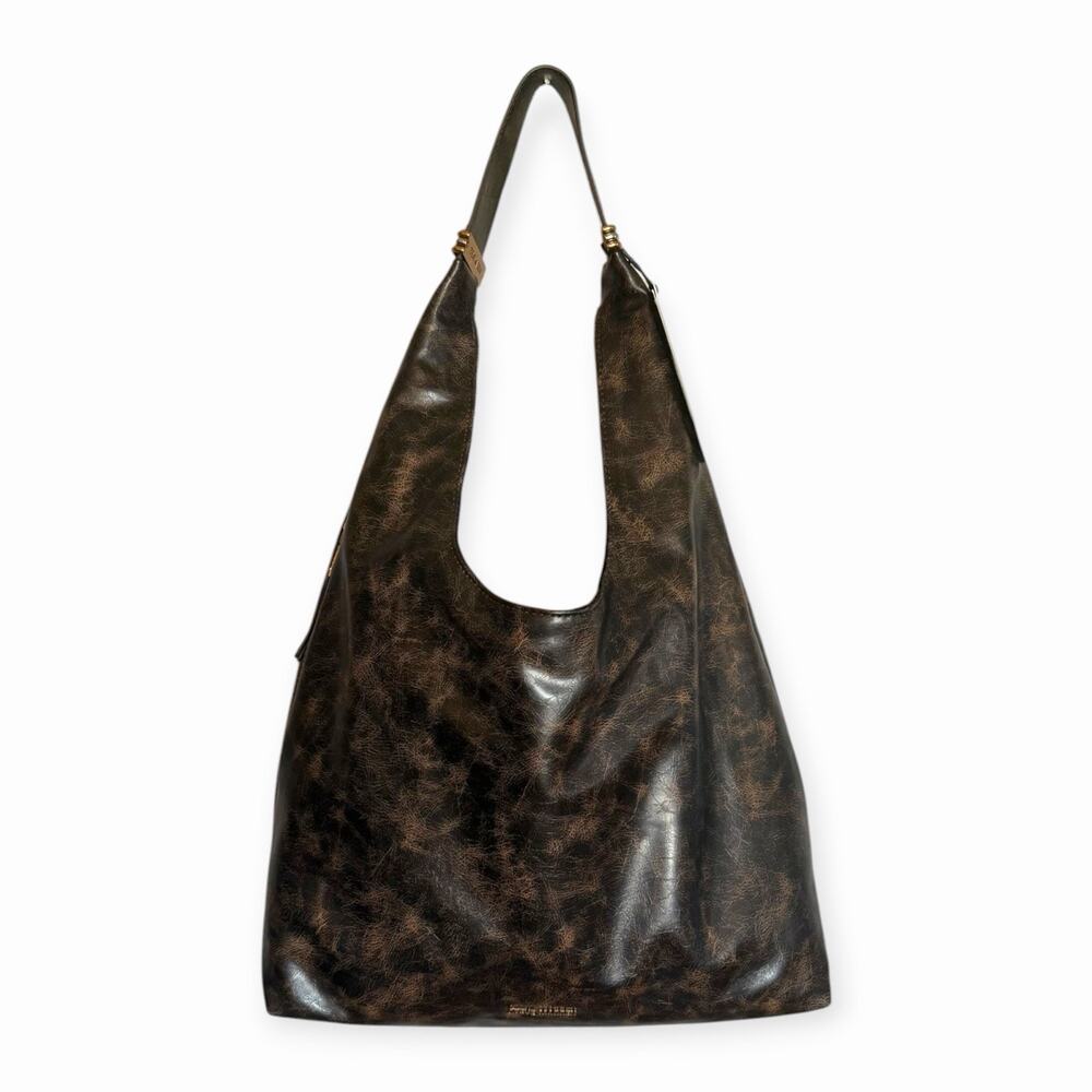 NWT Steve Madden Distressed Brown Oversized Hobo Bag Crossbody Set 2pc Tote